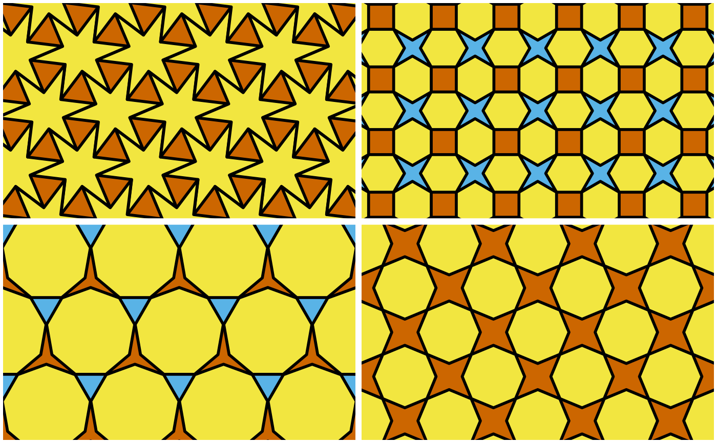 Four more uniform tilings with star polygons