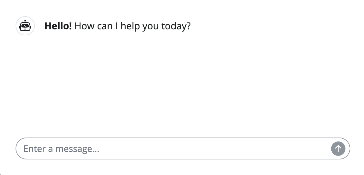 Screenshot of a chatbot with a welcome message.